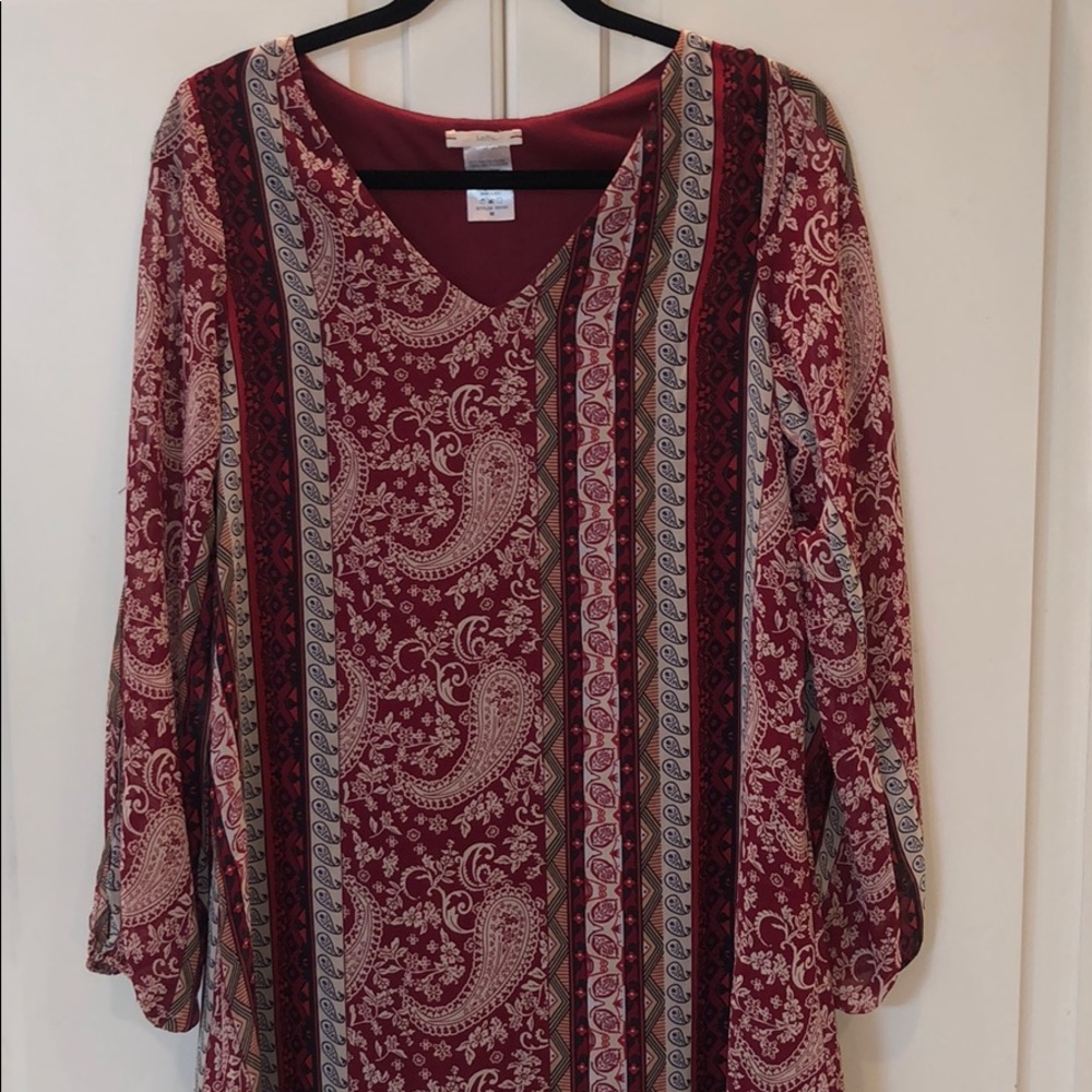 Boho Paisley Red Tunic Short Dress Medium - Picture 1 of 6